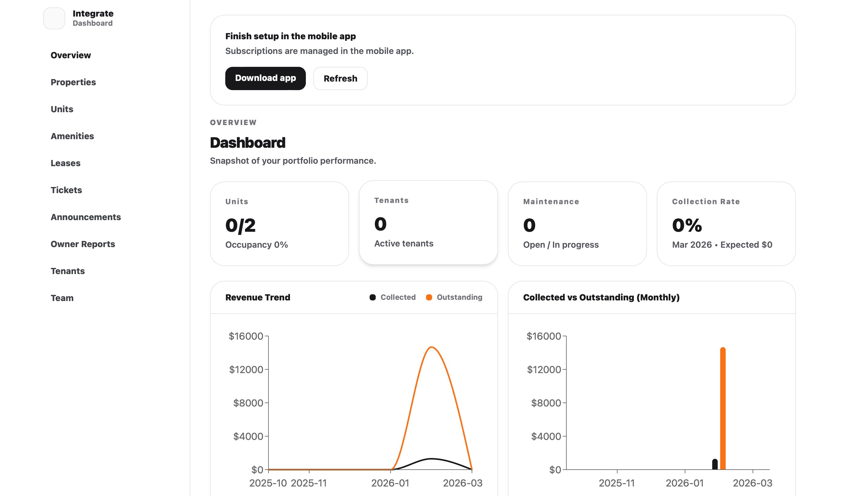 Integrate dashboard screenshot